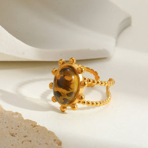 Leopard Pattern Beaded Oval Ring