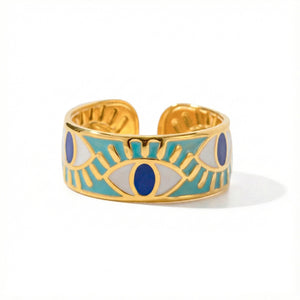 Turquoise Enamel All-Seeing Eye Band Ring
