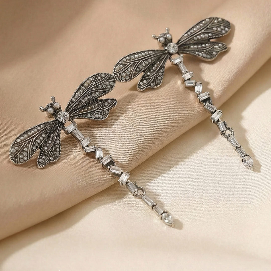 Midnight Dragonfly Drop Earrings