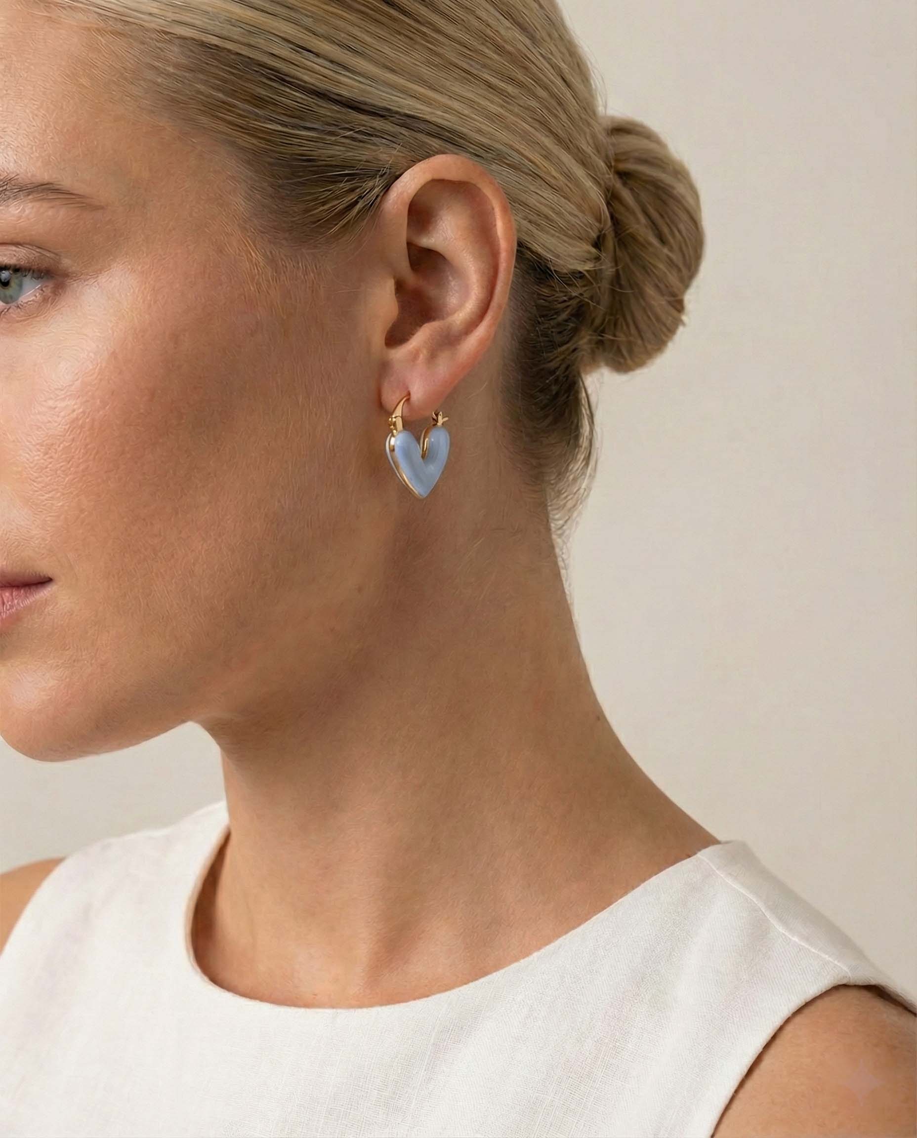 Sky Blue Heart Hoop Earrings