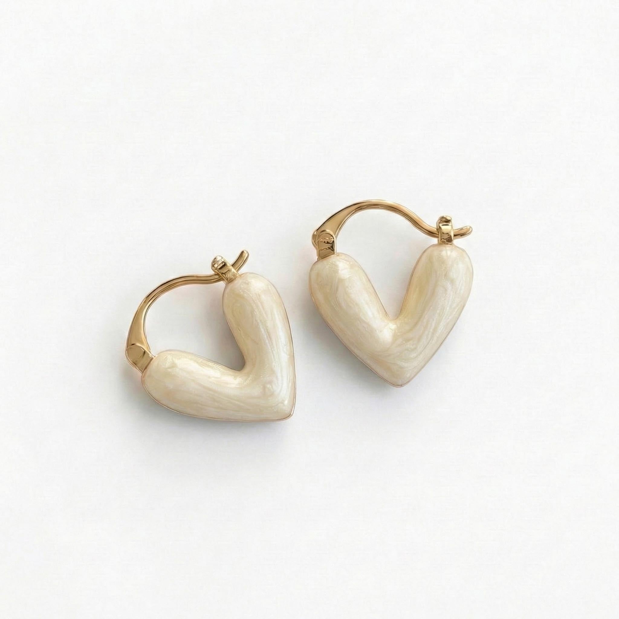 Ivory Heart Hoop Earrings