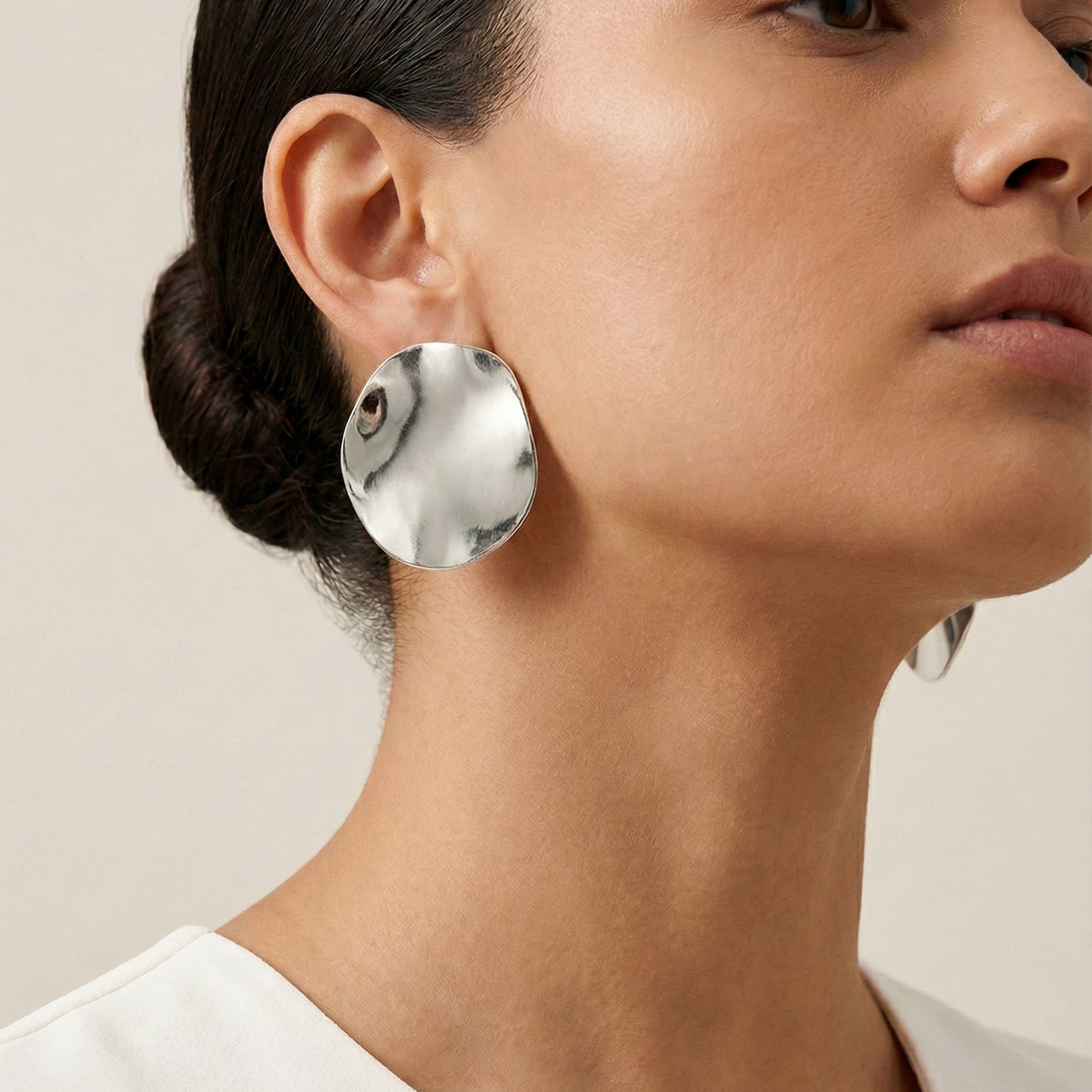 Silver Molten Disc Stud Earrings