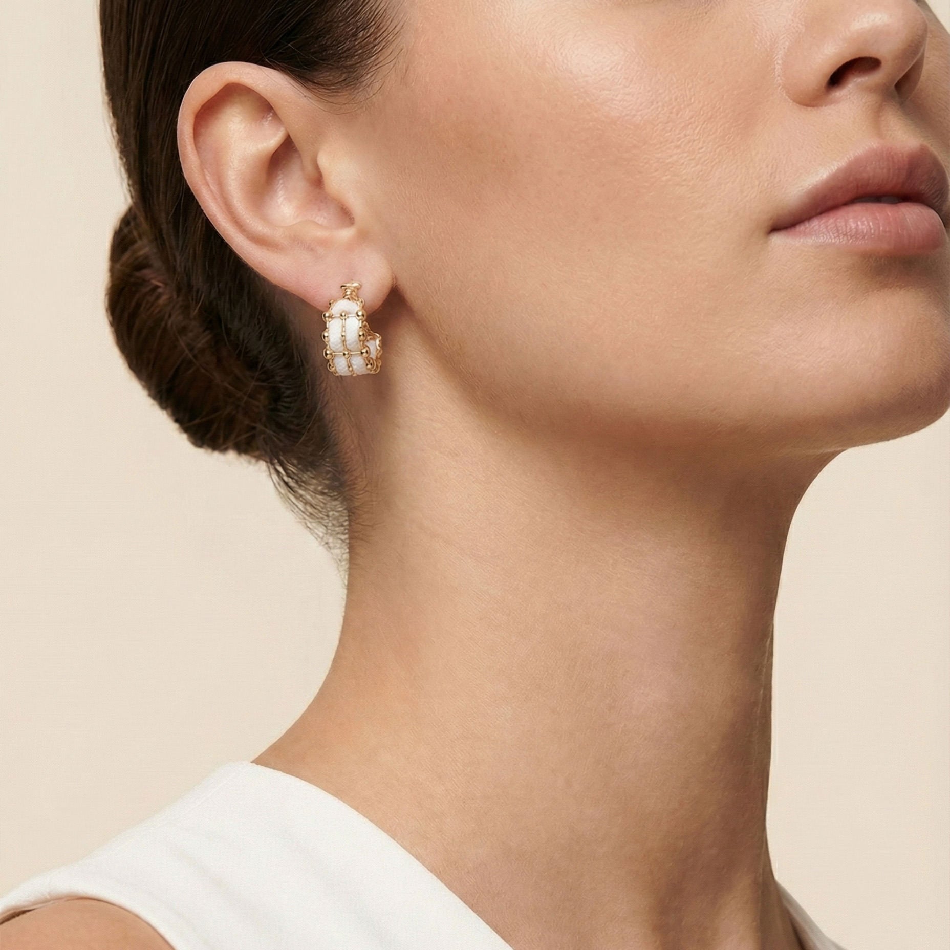 Ivory Pearl Beaded Hoop Earrings