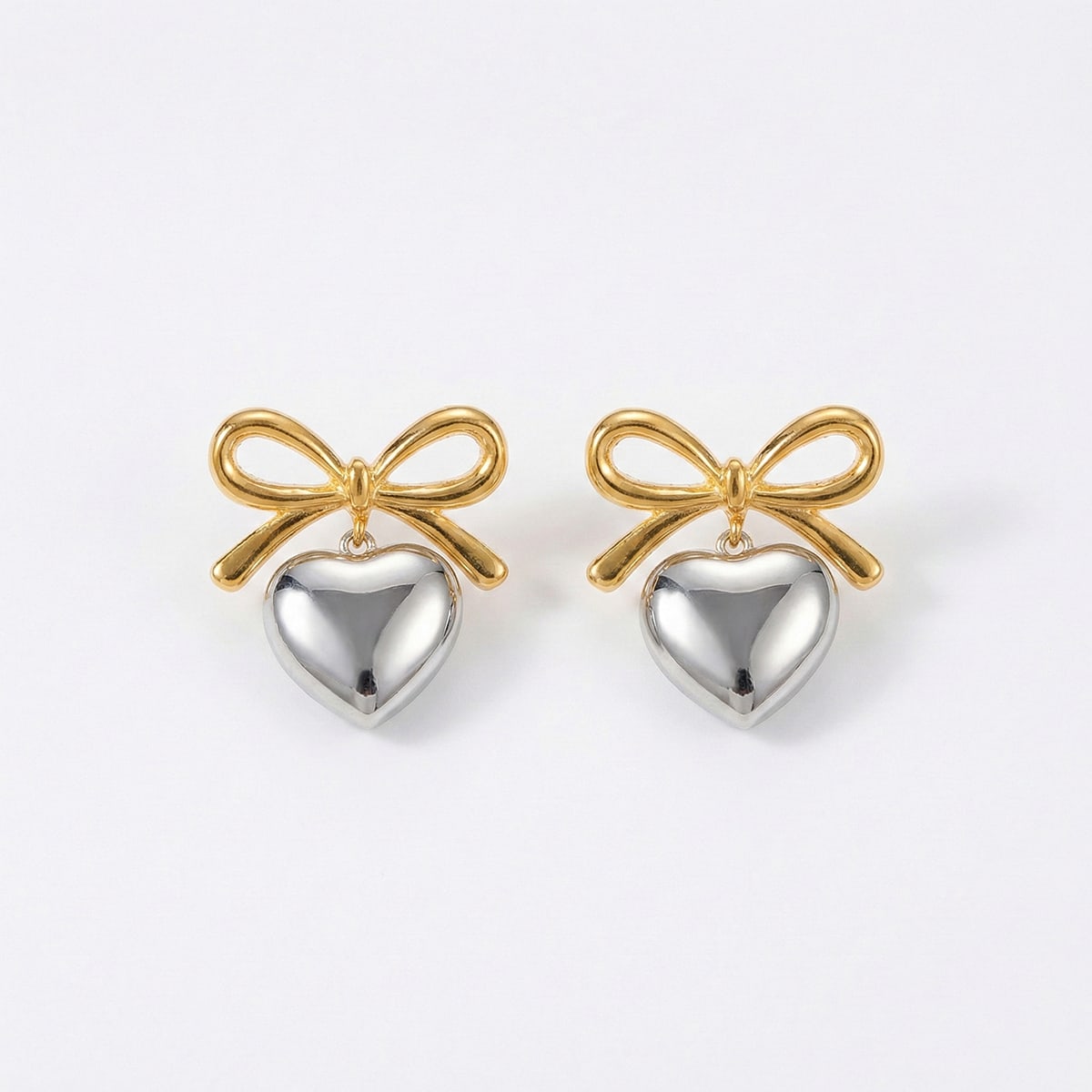 Dual-Tone Bow Heart Studs