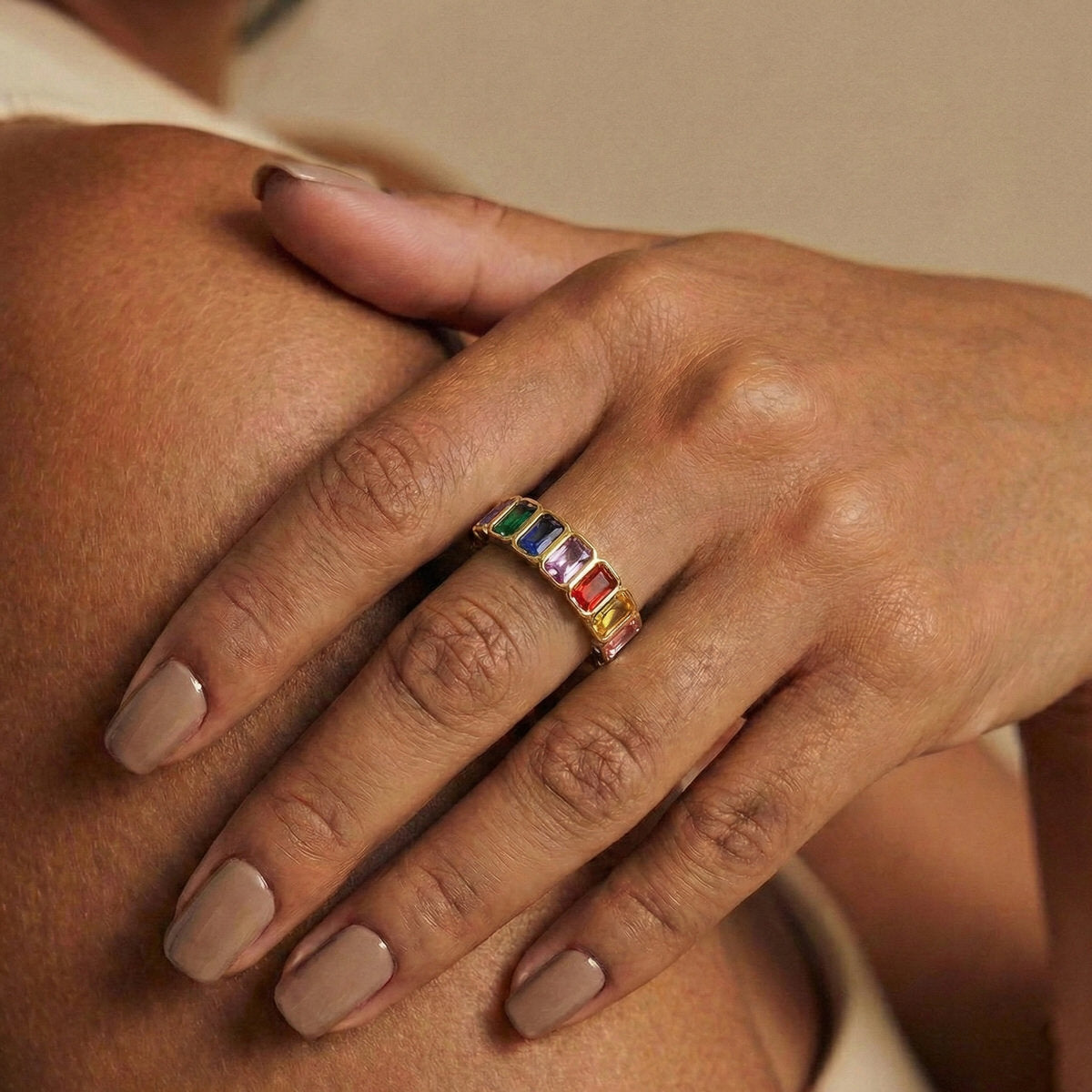 Radiant Spectrum Gemstone Band Ring