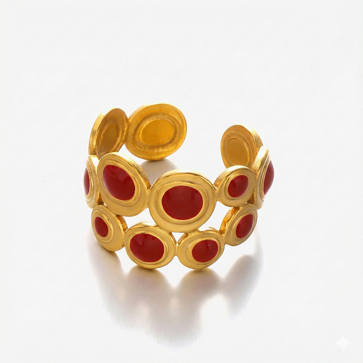 Red Enamel Oval Band Ring