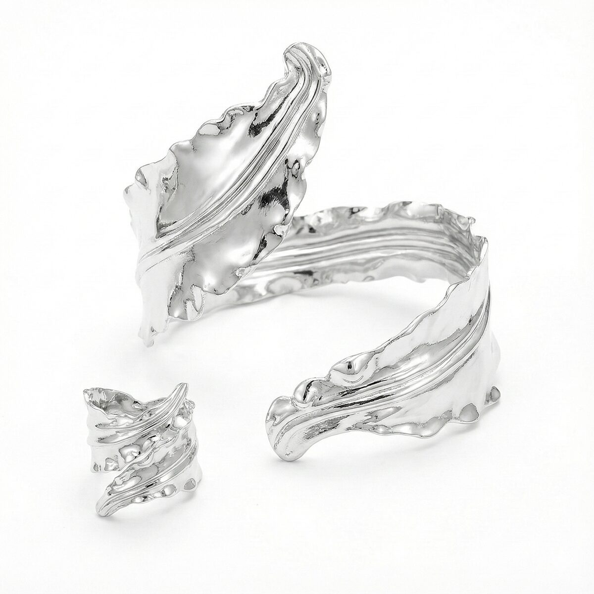Silver Leaf Bangle Set